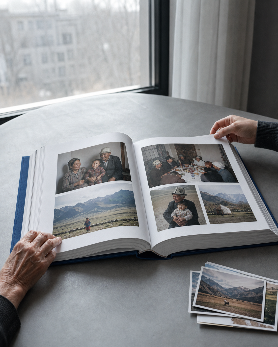 Большая открытая семейная книга на столе